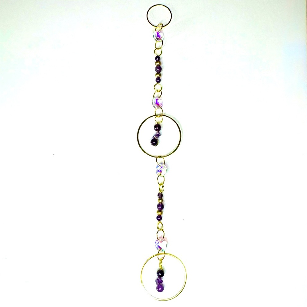 Handmade One of a Kind Gemstone Wall Hanging Gold with Amethyst Beads